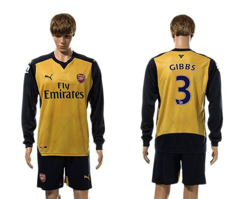 Arsenal #3 GIBBS Gold Long Sleeves Soccer Club Jersey