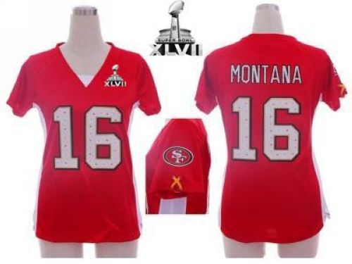  49ers #16 Joe Montana Red Team Color Draft Him Name & Number Top Super Bowl XLVII Women's Stitched NFL Elite Jersey