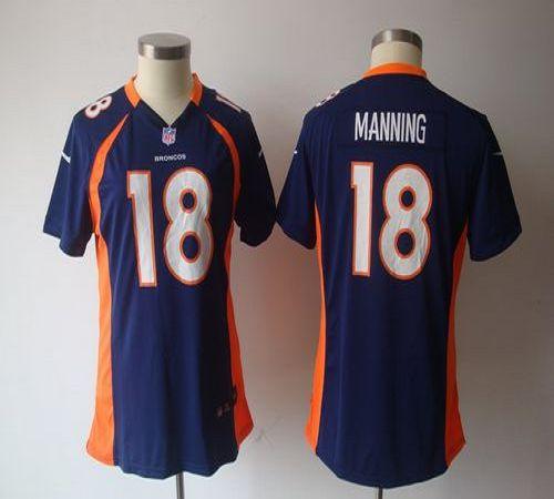 Broncos #18 Peyton Manning Blue Alternate Women's NFL Game Jersey