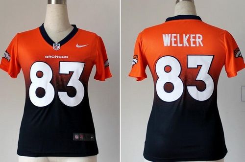 Broncos #83 Wes Welker Orange/Blue Women's Stitched NFL Elite Fadeaway Fashion Jersey