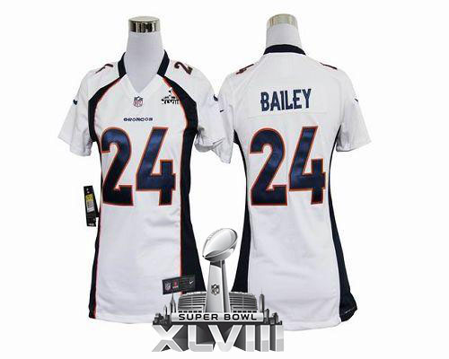 Broncos #24 Champ Bailey White Super Bowl XLVIII Women's Stitched NFL Elite Jersey