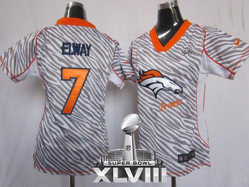 Broncos #7 John Elway Zebra Super Bowl XLVIII Women's Stitched NFL Elite Jersey