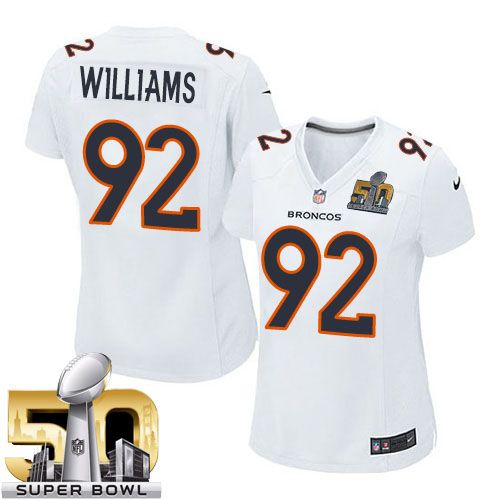 Broncos #92 Sylvester Williams White Super Bowl 50 Women's Stitched NFL Game Event Jersey