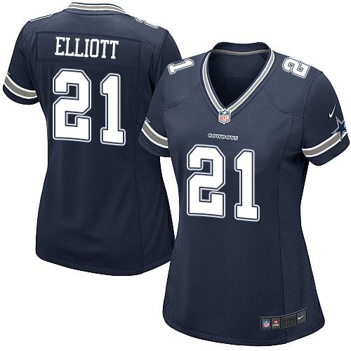 Cowboys #21 Ezekiel Elliott Navy Blue Team Color Women's Stitched NFL Elite Jersey