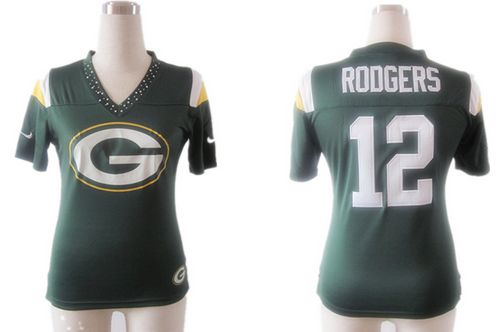 Packers #12 Aaron Rodgers Green Team Color Women's Team Diamond Stitched NFL Elite Jersey