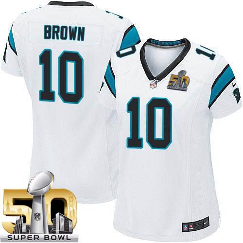 Panthers #10 Corey Brown White Super Bowl 50 Women's Stitched NFL Elite Jersey