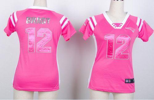 Patriots #12 Tom Brady Pink Women's Stitched NFL Elite Draft Him Shimmer Jersey