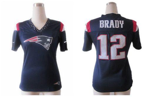 Patriots #12 Tom Brady Navy Blue Team Color Women's Team Diamond Stitched NFL Elite Jersey