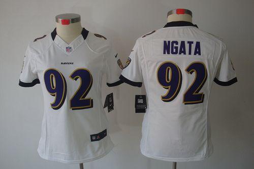 Ravens #92 Haloti Ngata White Women's Stitched NFL Limited Jersey