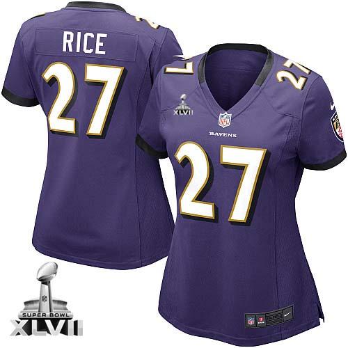 Ravens #27 Ray Rice Purple Team Color Super Bowl XLVII Women's NFL Game Jersey