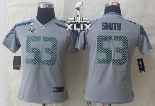 Seahawks #53 Malcolm Smith Grey Alternate Super Bowl XLIX Women's Stitched NFL Limited Jersey