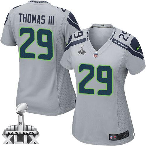 Seahawks #29 Earl Thomas III Grey Alternate Super Bowl XLIX Women's Stitched NFL Elite Jersey