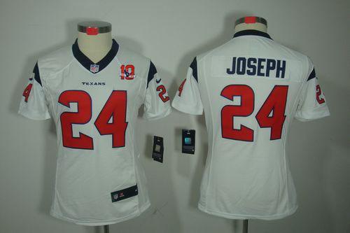 Texans #24 Johnathan Joseph White With 10TH Patch Women's Stitched NFL Limited Jersey