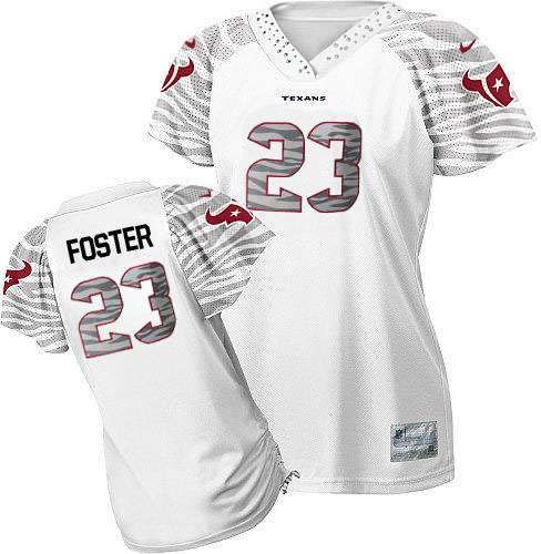 Texans #23 Arian Foster White Women's Zebra Field Flirt Stitched NFL Elite Jersey
