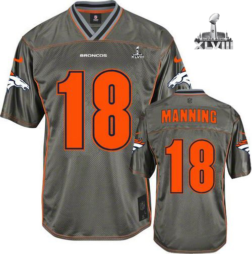 Broncos #18 Peyton Manning Grey Super Bowl XLVIII Youth Stitched NFL Elite Vapor Jersey