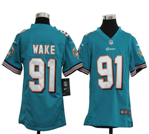 Dolphins #91 Cameron Wake Aqua Green Team Color Youth Stitched NFL Elite Jersey