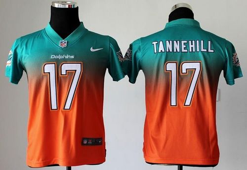 Dolphins #17 Ryan Tannehill Aqua Green/Orange Youth Stitched NFL Elite Fadeaway Fashion Jersey