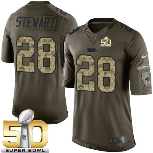 Panthers #28 Jonathan Stewart Green Super Bowl 50 Youth Stitched NFL Limited Salute to Service Jersey
