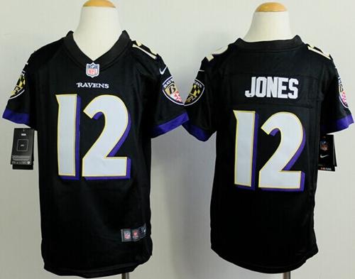 Ravens #12 Jacoby Jones Black Alternate Youth Stitched NFL New Elite Jersey