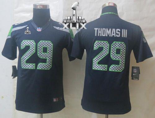 Seahawks #29 Earl Thomas III Steel Blue Team Color Super Bowl XLIX Youth Stitched NFL Limited Jersey