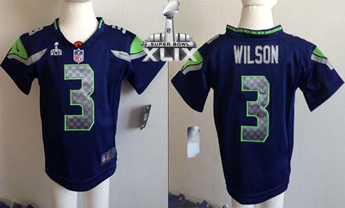Toddler Seahawks #3 Russell Wilson Steel Blue Team Color Super Bowl XLIX Stitched NFL Elite Jersey