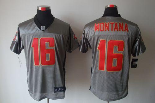 49ers #16 Joe Montana Grey Shadow Men's Stitched NFL Elite Jersey