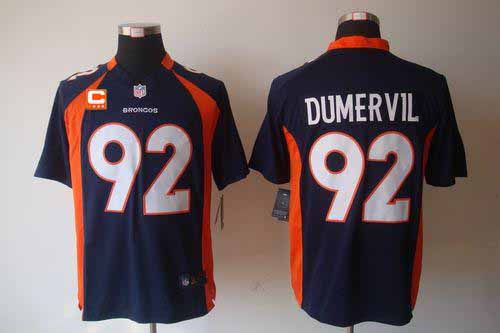 Broncos #92 Elvis Dumervil Navy Blue Alternate With C Patch Men's Stitched NFL Game Jersey