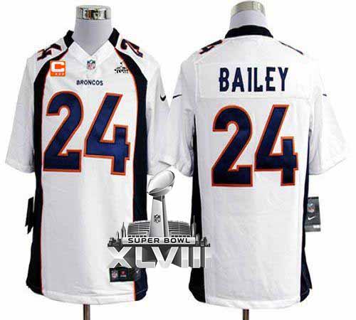 Broncos #24 Champ Bailey White With C Patch Super Bowl XLVIII Men's Stitched NFL Game Jersey