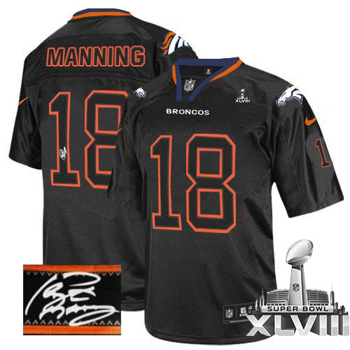 Broncos #18 Peyton Manning Lights Out Black Super Bowl XLVIII Men's Stitched NFL Elite Autographed Jersey