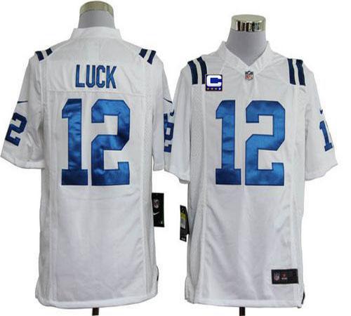 Colts #12 Andrew Luck White With C Patch Men's Stitched NFL Game Jersey