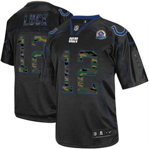 Colts #12 Andrew Luck Black With Hall of Fame 50th Patch Men's Stitched NFL Elite Camo Fashion Jersey