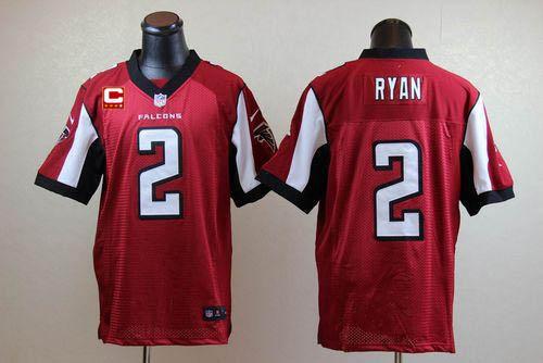 Falcons #2 Matt Ryan Red Team Color With C Patch Men's Stitched NFL Elite Jersey