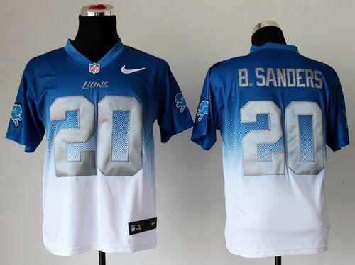 Lions #20 Barry Sanders Blue/White Men's Stitched NFL Elite Fadeaway Fashion Jersey