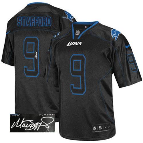 Lions #9 Matthew Stafford Lights Out Black Men's Stitched NFL Elite Autographed Jersey
