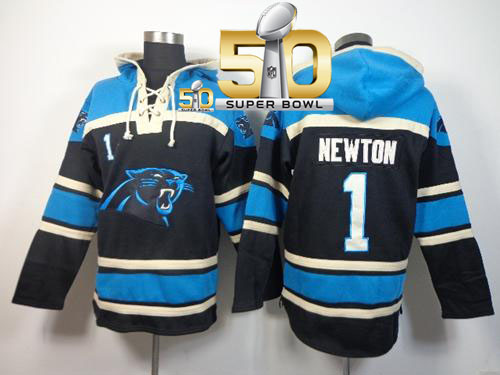 Panthers #1 Cam Newton Black Super Bowl 50 Sawyer Hooded Sweatshirt NFL Hoodie