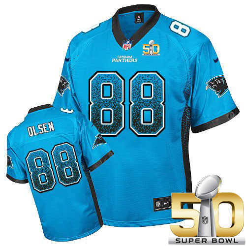 Panthers #88 Greg Olsen Blue Alternate Super Bowl 50 Men's Stitched NFL Elite Drift Fashion Jersey