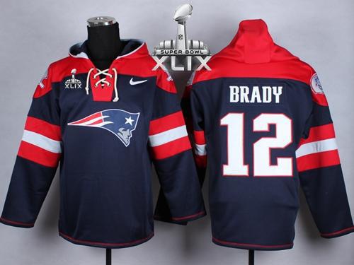 Patriots #12 Tom Brady Navy Blue Super Bowl XLIX Player Pullover NFL Hoodie