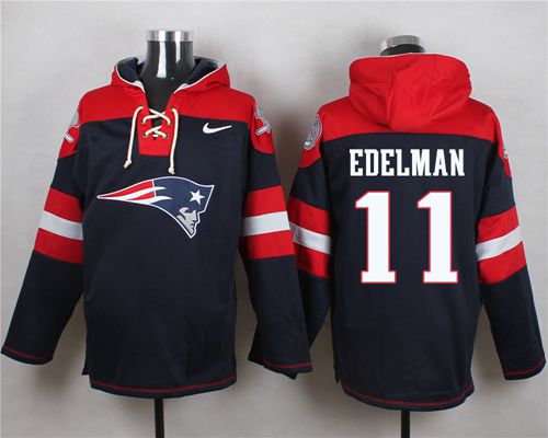 Patriots #11 Julian Edelman Navy Blue Player Pullover NFL Hoodie