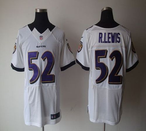Ravens #52 Ray Lewis White Men's Stitched NFL Elite Jersey