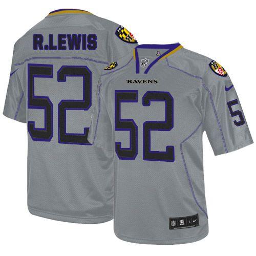 Ravens #52 Ray Lewis Lights Out Grey Men's Stitched NFL Elite Jersey