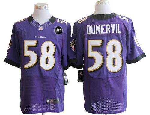 Ravens #58 Elvis Dumervil Purple Team Color With Art Patch Men's Stitched NFL Elite Jersey