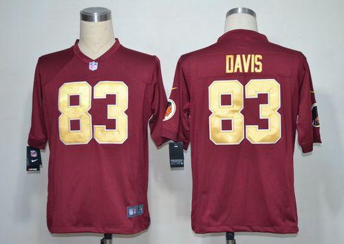 Redskins #83 Fred Davis Burgundy Red Gold No. Alternate Men's Stitched NFL Game Jersey