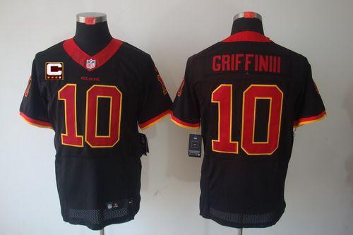 Redskins #10 Robert Griffin III Black With C Patch Men's Stitched NFL Elite Jersey
