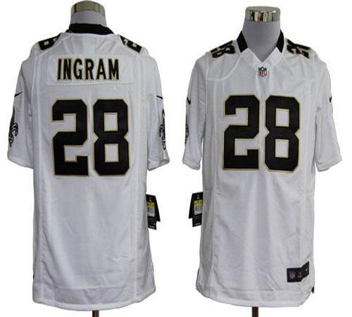 Saints #28 Mark Ingram White Men's Stitched NFL Game Jersey