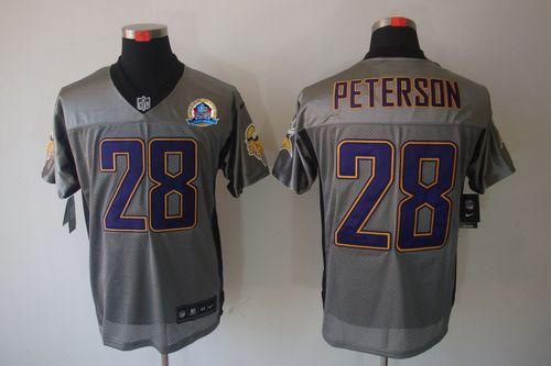 Vikings #28 Adrian Peterson Grey Shadow With Hall of Fame 50th Patch Men's Stitched NFL Elite Jersey