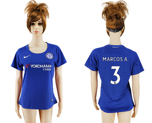 2017 18 Chelsea 3 MARCOS A. Home Women Soccer Jersey