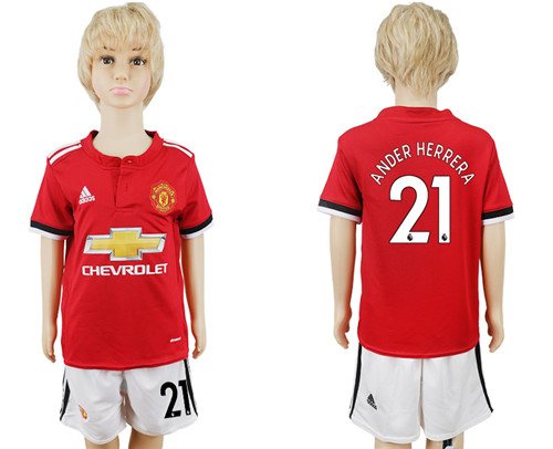 2017 18 Manchester United 21 NDER HERRER Home Youth Soccer Jersey
