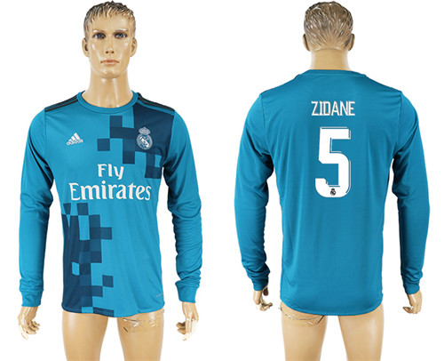 2017 18 Real Madrid 5 ZIDANE Third Away Long Sleeve Thailand Soccer Jersey