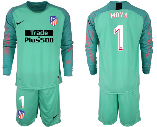 2018 19 Atletico Madrid 1 MOYA Green Goalkeeper Long Sleeve Soccer Jersey