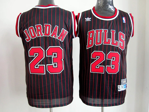  NBA Chicago Bulls 23 Michael Jordan Black Red Stripe Throwback Red Stripe Swingman Jersey